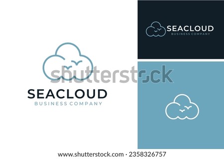 Seagull Albatross Birds Clod Sky with Sea Wave for Beach or Ocean Air Aerial Weather logo design