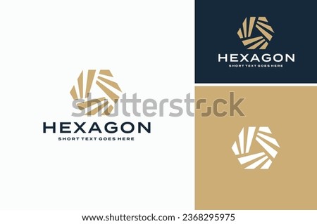 Modern Simple Golden Hexagon with Rotating Rays Geometric Logo Design