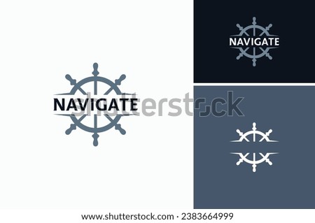 Steering Wheel Sailor Captain Boat Ship Yacht Transport logo design inspiration