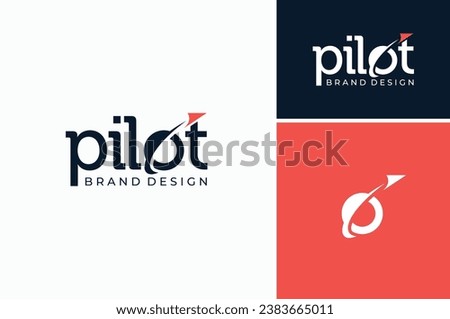 Pilot Paper Plane word mark letter O logotype lettering typography for Airplane Flight Airline Aircraft Aviation logo design