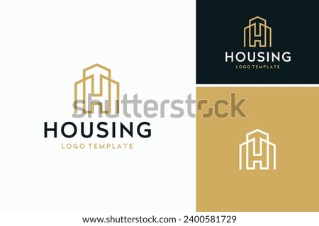Initial Letter H House with City Building for Home Apartment logo design