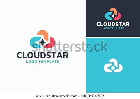 Colorful Initial Letter C Cloud Cloudy Sky with Star logo design