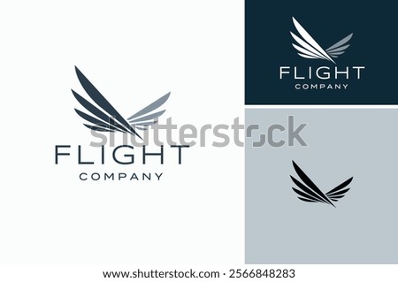 several feather become flying bird for flight freedom aircraft plane logo design