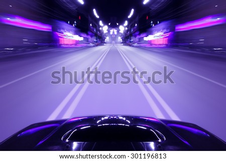 Speed driving car in the night city on the road Photo stock © 