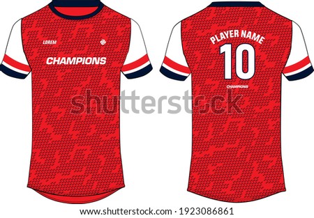 Sports jersey t-shirt design concept vector template, Football jersey concept with front and back view for Cricket, soccer, Volleyball, Rugby, tennis and badminton uniform
