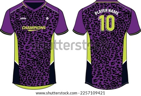 Sports t-shirt jersey design flat sketch vector illustration, Leopard skin pattern Football jersey with front and back view for Soccer, Cricket, Volleyball, Rugby, tennis, badminton uniform kit
