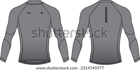 Long sleeve Compression running base layer top t shirt flat sketch design illustration, Tight fit top design vector template, Active wear compression top concept with front and back view