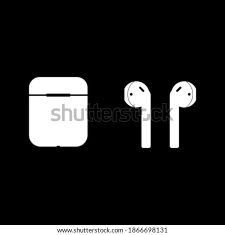 Icon of wireless headphones with a white case on a black background. Vector EPS10