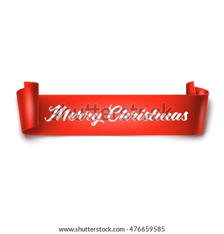 Merry Christmas Inscription On Red Detailed Curved Ribbon Isolated On ...