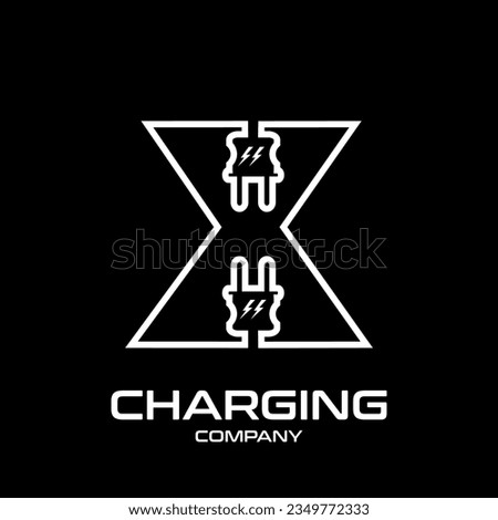 Letter X Electric Plug vector logo template. Technology background. This alphabet is suitable for energy, power, cable, wire, electrical, device, connect