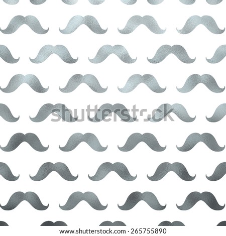 Silver and White Mustache Faux Foil Metallic Mustaches Polka Dot Pattern Texture