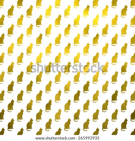 Gold Cat Pattern Faux Foil Metallic Cats Texture Background