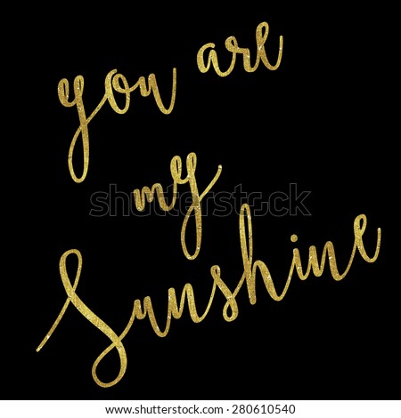 You Are My Sunshine Gold Faux Foil Metallic Glitter Inspirational Quote Isolated on Black Background