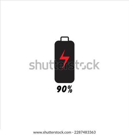 Mobile phone battery charging flat vector illustration, 90% charging bar vector illustration.