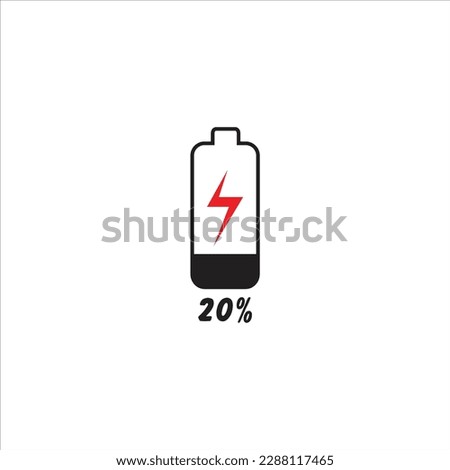 Mobile phone battery charging flat vector illustration, 20% charging bar vector illustration.