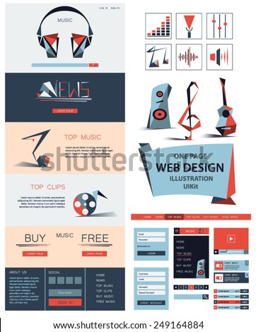 Music One Page Web Design + Illustration, UiKit