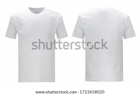 Men's and unisex white blank T shirt template, two sides, regular fit, natural shape on invisible mannequin, for your design mockup for print, isolated on white background.