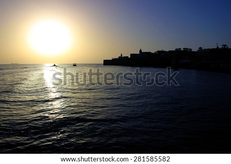 A sunset viewed from the sea in Akko (Acre) - Israel