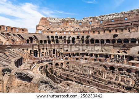 Rome, Italy - July 7th, 2013 - Lots of visitors inside the ruin of colosseum, Rome, Italy