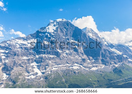 View of the north face of Eiger, a famous mountain of Alps in Switzerland.