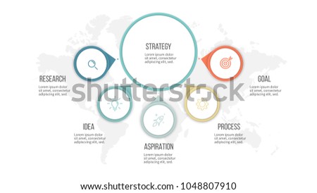 Business infographics. Organization chart with 5 options, circles. Vector template.