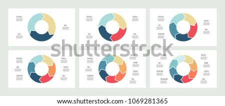 Circles for infographics. Pie charts, diagrams with 3, 4, 5, 6, 7, 8 steps, options, arrows. Vector templates.