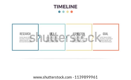 Business infographics. Presentation with 4 columns, options, squares. Vector template. Editable line.