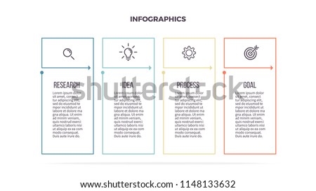Business infographics. Informational table with 4 steps, column, options. Vector template. Editable line.