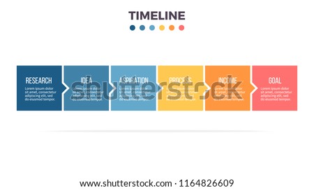 Business process. Timeline infographics with 6 steps, options, squares. Vector template.