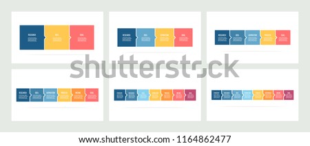 Business process. Timeline infographics with 3, 4, 5, 6, 7, 8 steps, options, squares. Vector templates.