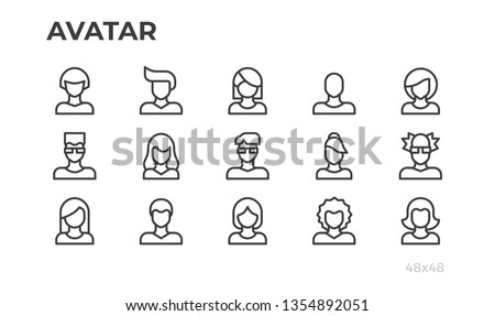 Avatars, users vector icons and profile pictures for website, application, ui. Editable line. Pixel perfect.