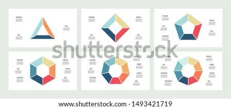Business infographics. Triangle, square, pentagon, hexagon, heptagon, octagon. Charts with 3, 4, 5, 6, 7, 8 steps, options. Vector diagram.