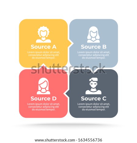 Business infographic elements. Square chart with 4 options, steps, icons. Vector diagram.