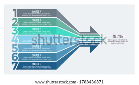 Business infographic arrow. Diagram with 7 steps, number options, sections. Vector chart.