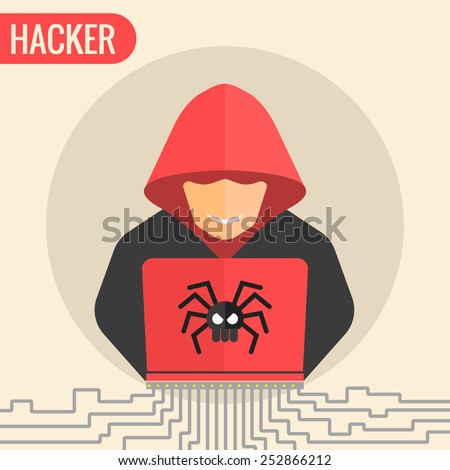 Computer hacker spread a net – isolated vector illustration.