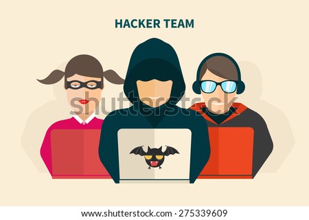 Hacker team – hacker, fraud, programmer – isolated flat vector illustration.