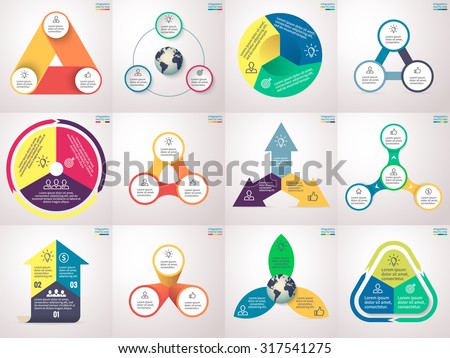 Infographics, charts, graphs, diagrams with 3 steps, options, parts, processes, directions. Vector business templates for presentation and training.