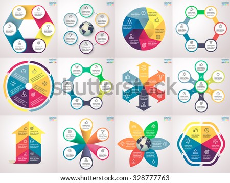 Infographics step by step. Set 3. Charts, graphs, diagrams with 6 steps, options, parts, processes, directions. Vector business templates for presentation and training.