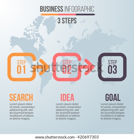 Three steps infographics. Vector chart, diagram, graph with 3 steps, options, parts, processes with square elements.