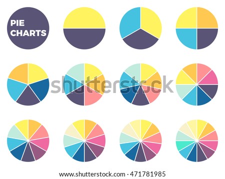 Pie charts for infographics. Elements with 1, 2, 3, 4, 5, 6, 7, 8, 9, 10, 11, 12 steps, options.