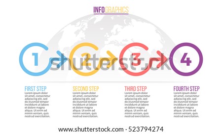 Business infographics. Timeline with 4 circles, steps, number options. Vector infographic element.