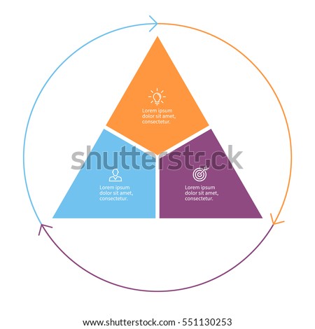 Triangle for infographics with 3 steps, sections.