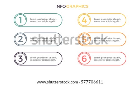 Business infographics. Presentation with 6 sections, number options. Vector element.