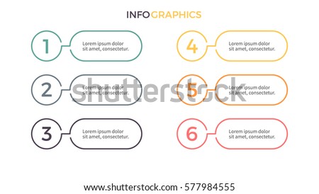 Business infographics. Presentations with 6 steps, number options. Vector elements.