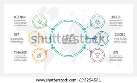 Business infographic. Organization chart with 6 options. Vector template.