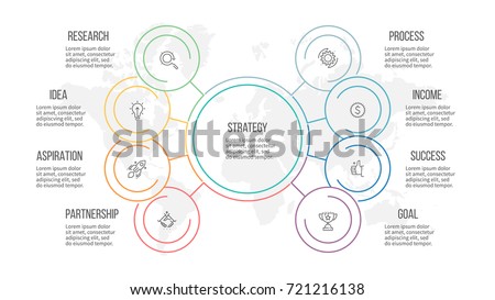 Outline infographic. Organization chart with 8 options, sections. Vector template.