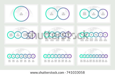 Business infographics. Presentations with 1, 2, 3, 4, 5, 6, 7, 8, 9 circles, options. Vector templates.