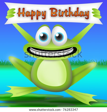 Cartoon Frog With A Happy Birthday Banner. Greeting Card For Kids Stock ...