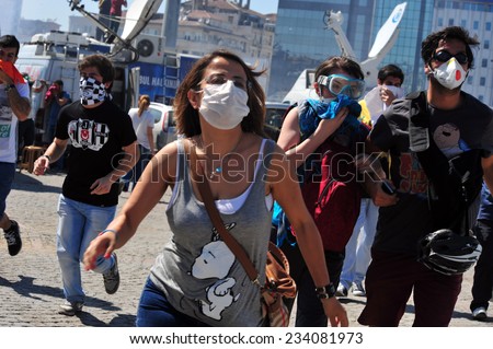 ISTANBUL - JUN 1: Violence sparked by plans to build on the Gezi Park have broadened into nationwide protest on June 1, 2013 in Istanbul, Turkey. Taksim square
