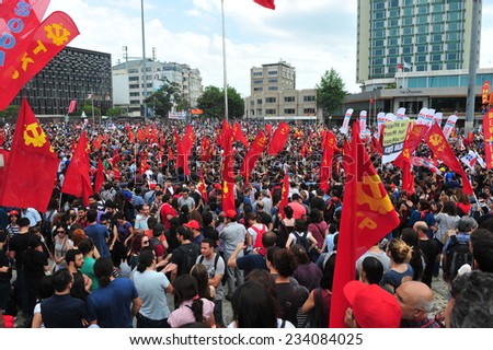 ISTANBUL - JUN 2: Violence sparked by plans to build on the Gezi Park have broadened into nationwide. on June 2, 2013 in Istanbul, Turkey. Taksim square